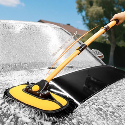 43-Inch Long-Handle Car Wash Mop — 15° Ergonomic Design, Microfiber Material, Scratch-Free, Retractable Aluminum Pole (Durable) — Suitable for Cars, Trucks, SUVs, and Home Cleaning