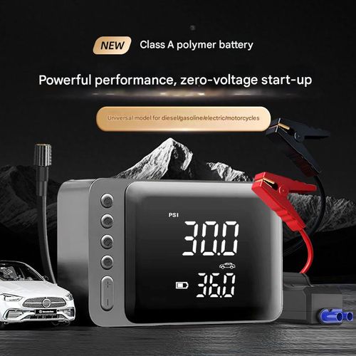 Integrated Car Tire Inflator, Emergency Jump Starter, Wireless Charger, and Smart Power Bank
