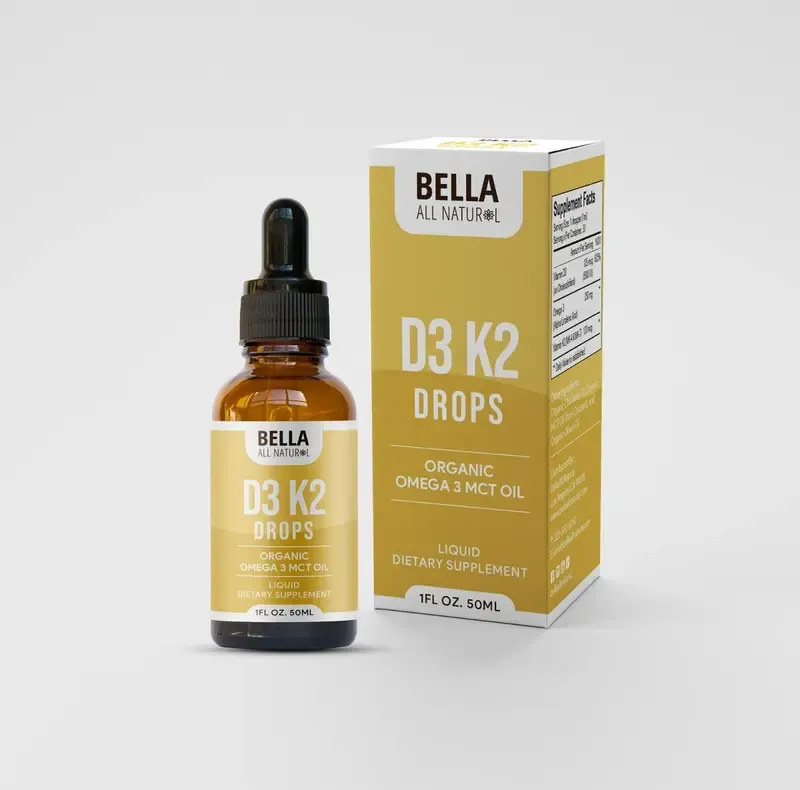 Three Pack Bella All Natural D3 K2 Drops Organic Omega 3 MCT Oil 50ml Supplement for Daily Health Needs