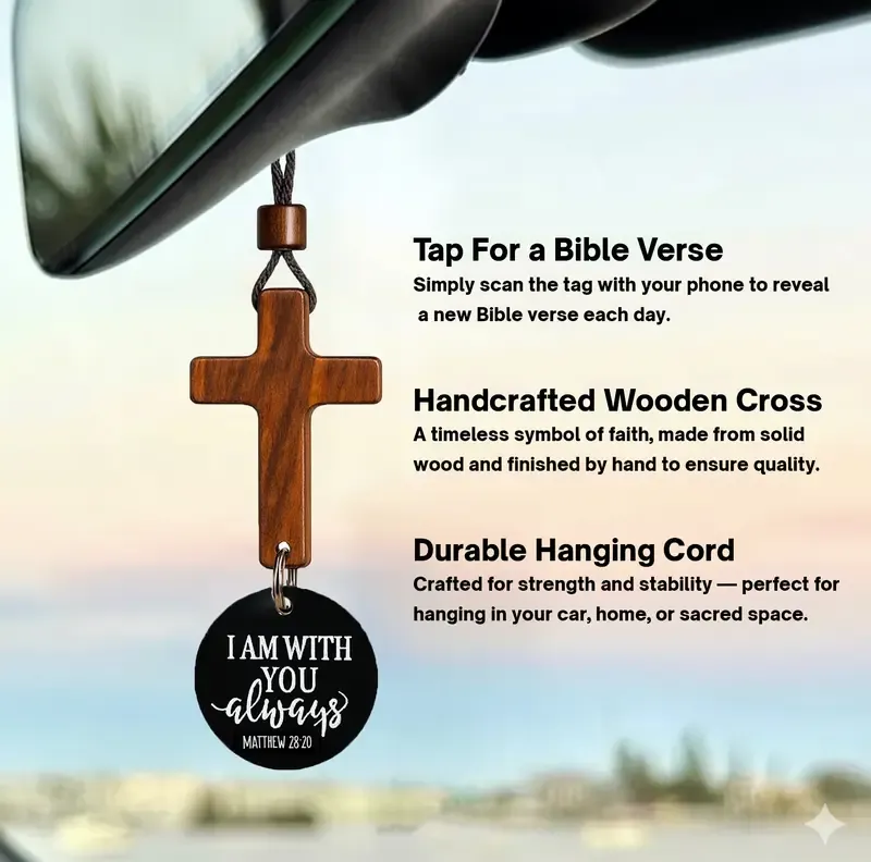 Yappy Bible Verse Car Rearview Hanging Cross Ornament, Daily Encouragement, Christian Accessories for Vehicle