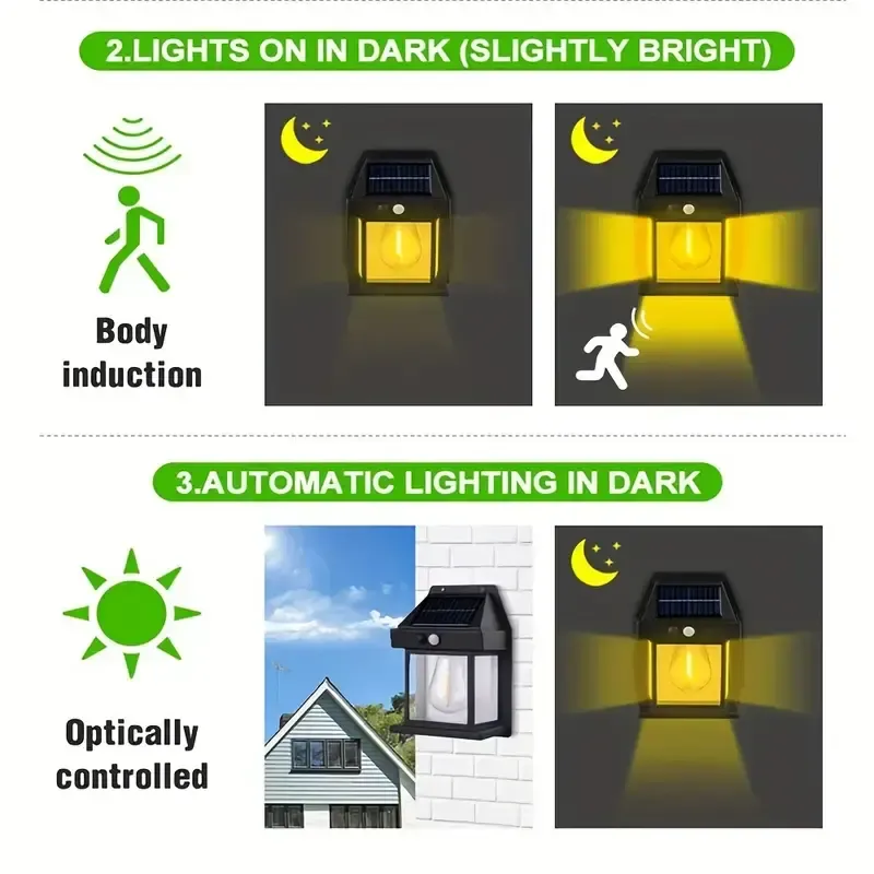 One  Solar Outdoor Wall Lights with Motion Sensor - Waterproof IP65 Garden Security Lighting, 3 Modes Auto Dusk to Dawn, Wireless Decorative Lamp for Patio, Villa, Pathway (Modern Black Design)