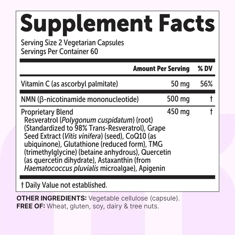 Micro Ingredients NMN Complex 1,000mg Per Serving, 10-1 Complex, Zero Filler, Pure NMN 500mg with Vitamin C, Resveratrol, CoQ10, TMG, Quercetin, & Glutathione | NAD+ Supplement Precursor