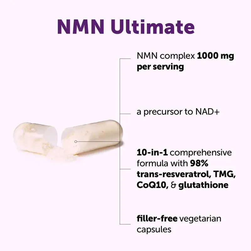 Micro Ingredients NMN Complex 1,000mg Per Serving, 10-1 Complex, Zero Filler, Pure NMN 500mg with Vitamin C, Resveratrol, CoQ10, TMG, Quercetin, & Glutathione | NAD+ Supplement Precursor