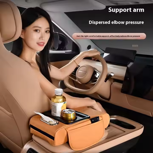 Luxury Leather Car Armrest Protection Cushion Car Interior Accessories Car Center Console Phone Cup Bottle Napkin Storage
