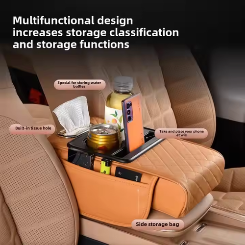 Luxury Leather Car Armrest Protection Cushion Car Interior Accessories Car Center Console Phone Cup Bottle Napkin Storage