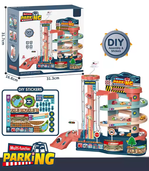 Parking Lot Set Truck Metal Parking Lot Toy for Kids Die Cast Garage Collection Toy Portable Wheel Track Play Set