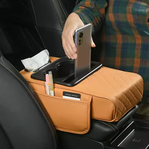 Luxury Leather Car Armrest Protection Cushion Car Interior Accessories Car Center Console Phone Cup Bottle Napkin Storage