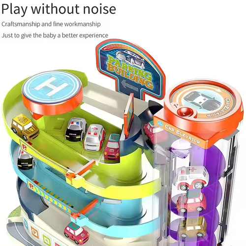 Parking Lot Set Truck Metal Parking Lot Toy for Kids Die Cast Garage Collection Toy Portable Wheel Track Play Set