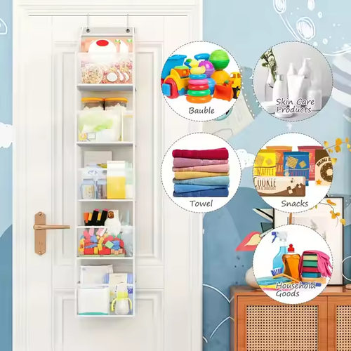 6Layers Transparent Hanging Organizers for Doors Fabric Storage Bag with Hanger Underwear Socks Clothes Toys Storage Organizer