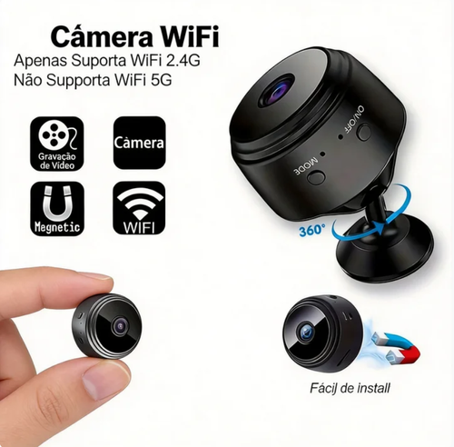 Mini Câmara Sem Fios OURLIFE, Recarregável via USB, Câmara de Segurança Inteligente para Casa, Câmara Sem Fios Interior com Visualização Remota, Câmara de Segurança Controlada por Aplicação Android para Casa e Escritório.