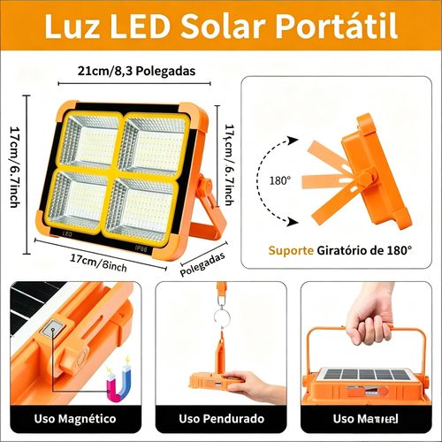Luz Solar Recarregável 2-em-1 | Carregamento Solar + USB, 5 Modos, Magnética e IP66 - Solução Definitiva para Falta de Luz em Angola