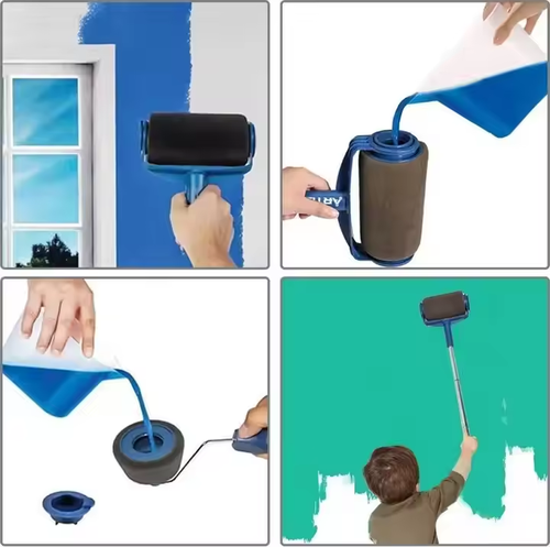 Conjunto de 6 peças de rolo de pintura e pincel para bricolage com cabo de tinta