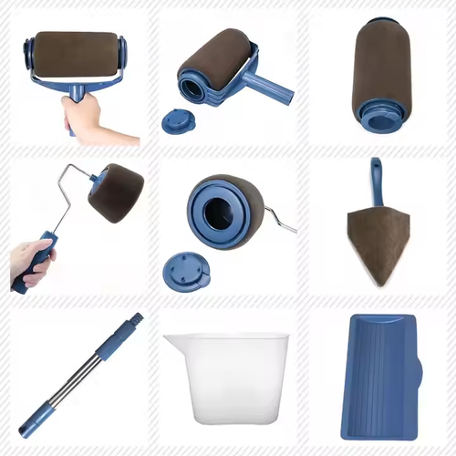 Conjunto de 6 peças de rolo de pintura e pincel para bricolage com cabo de tinta