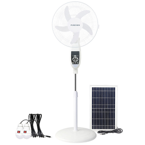 Ventilador solar de conceção recente com painéis fotovoltaicos que geram eletricidade para ventiladores, luzes LED, telemóveis recarregáveis e iluminação.