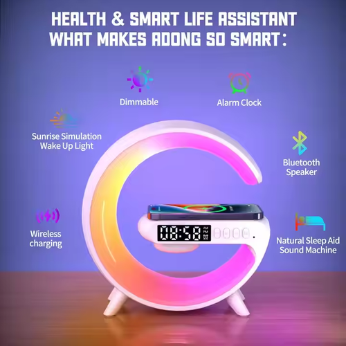 LED Night Light, Smart Speaker with Wireless Charger Music Light Clock RGB LED Light for Outdoor Party Gifts