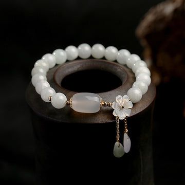 Buddha Treasures Natural White Jade Luck Bracelet