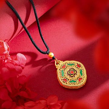 Buddha Treasures Flower Love Heart Copper Wealth Necklace Pendant