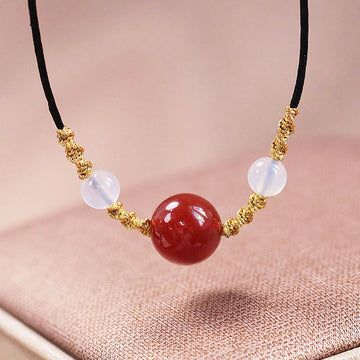 Buddha Treasures Natural Red Agate Chalcedony Self-acceptance Confidence String Bead Bracelet Necklace Pendant