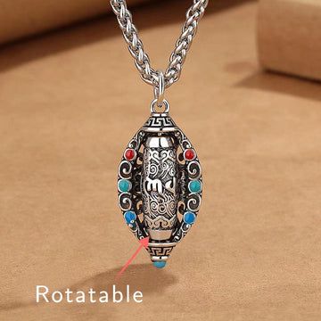 Buddha Treasures Tibetan Om Mani Padme Hum Purity Rotatable Necklace Pendant