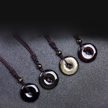 Buddha Treasures Tibetan Obsidian Protection Necklace