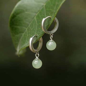 Buddha Treasures Round Jade Bead Prosperity Earrings