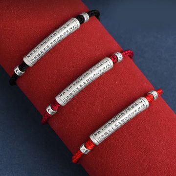 Buddha Treasures Handmade 999 Sterling Silver Om Mani Padme Hum Heart Sutra Carved Luck Rope Bracelet Anklet