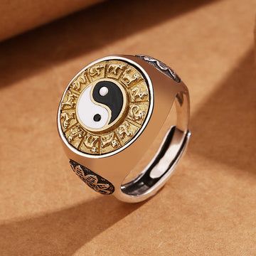 Buddha Treasures Yin Yang Chinese Zodiac Copper Wealth Adjustable Ring