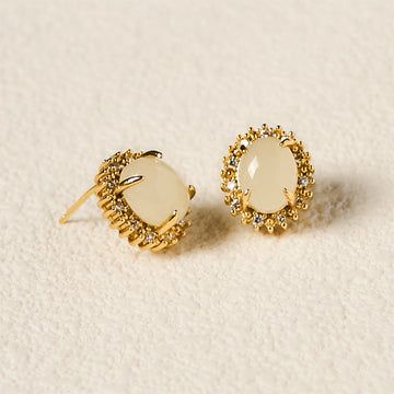 Buddha Treasures Natural Hetian Jade Egg Copper Prosperity Earrings