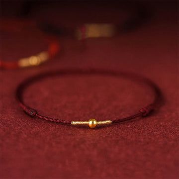 Buddha Treasures 925 Sterling Silver Golden Bead Protection Braided Rope Bracelet Anklet