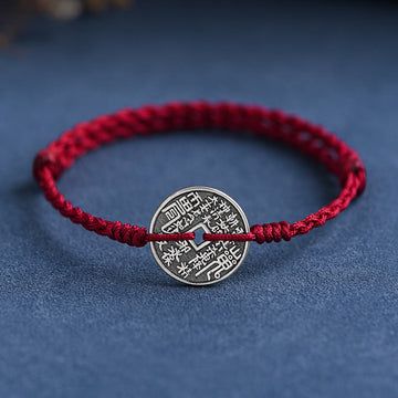 Buddha Treasures 925 Sterling Silver Coin Protection Braided Bracelet Anklet