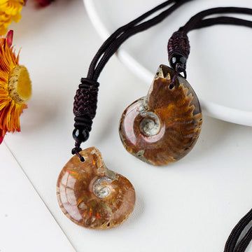 Buddha Treasures Natural Ammonite Fossil Snail Pattern Meditation Healing Necklace Pendant