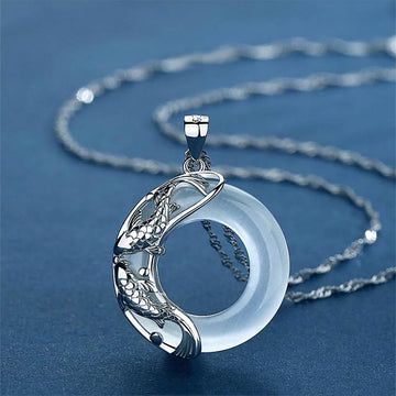 Buddha Treasures Natural White Jade Koi Lucky Necklace