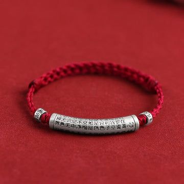 Buddha Treasures Handmade 999 Sterling Silver Om Mani Padme Hum Heart Sutra Carved Luck Rope Bracelet Anklet
