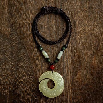 Buddha Treasures Peace Buckle Jade Small Leaf Red Sandalwood Cinnabar Agate Luck Necklace Pendant