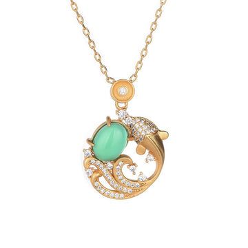 Buddha Treasures Green Chalcedony Koi Fish Strength Necklace Pendant