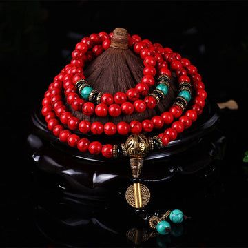 Buddha Treasures Tibetan Mala Red Turquoise Lucky Necklace Bracelet