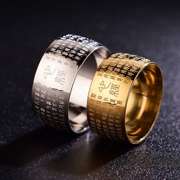 Buddha Treasures Tibetan Seal Heart Sutra Titanium Steel Balance Ring