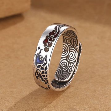 Buddha Treasures Koi Fish Auspicious Cloud Design Luck Wealth Ring