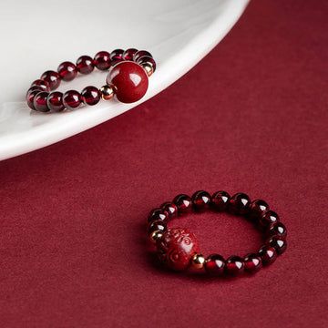Buddha Treasures Garnet Cinnabar Lucky Bead PiXiu Om Mani Padme Hum Rose Protection Ring