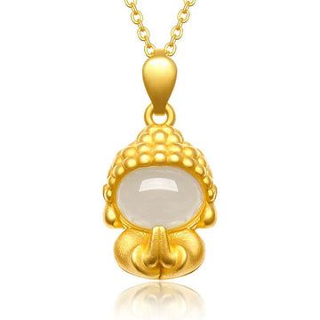 Buddha Treasures White Jade Buddha Success Pendant Necklace
