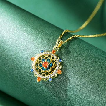 Buddha Treasures 925 Sterling Silver Lotus Flower Colorful Zircon New Beginning Necklace Pendant
