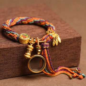 Buddha Treasures Tibetan Om Mani Padme Hum Dreamcatcher Luck Colorful Reincarnation Knot String Bracelet
