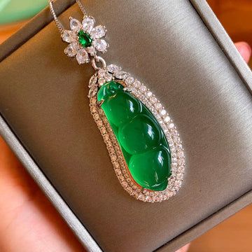 Buddha Treasures Fortune Bean Cyan Jade Luck Necklace Pendant 1 Reviews