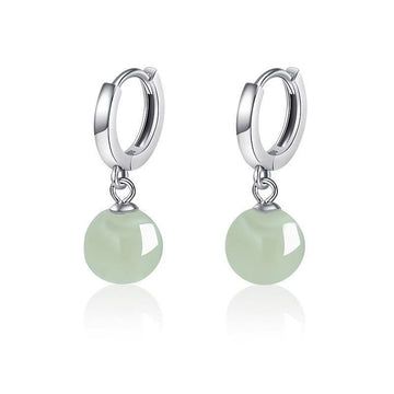 Buddha Treasures Round Jade Bead Prosperity Earrings