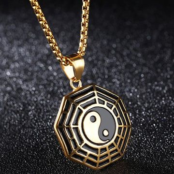 Buddha Treasures Titanium Steel Bagua Yin Yang Pattern Balance Necklace Pendant