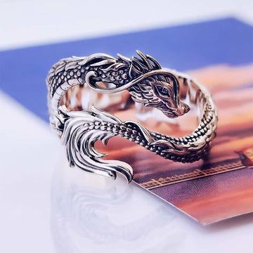Buddha Treasures Vintage Dragon Pattern Protection Ring