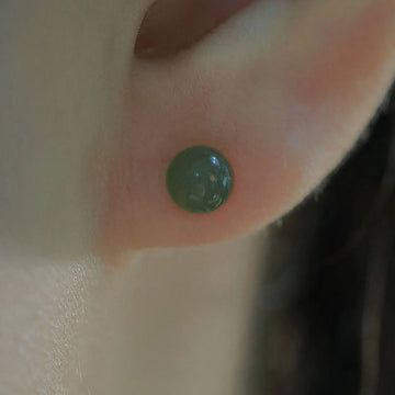 Buddha Treasures Round Jade Beaded Luck Stud Earrings