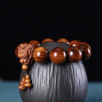 Buddha Treasures Rosewood Green Sandalwood Small Leaf Red Sandalwood Agarwood Dragon Carved Protection Bracelet