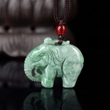 Buddha Treasures Elephant Jade Luck Strength Necklace String Pendant