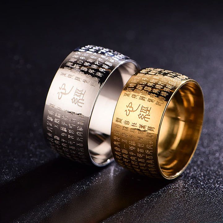 Buddha Treasures Tibetan Seal Heart Sutra Titanium Steel Balance Ring